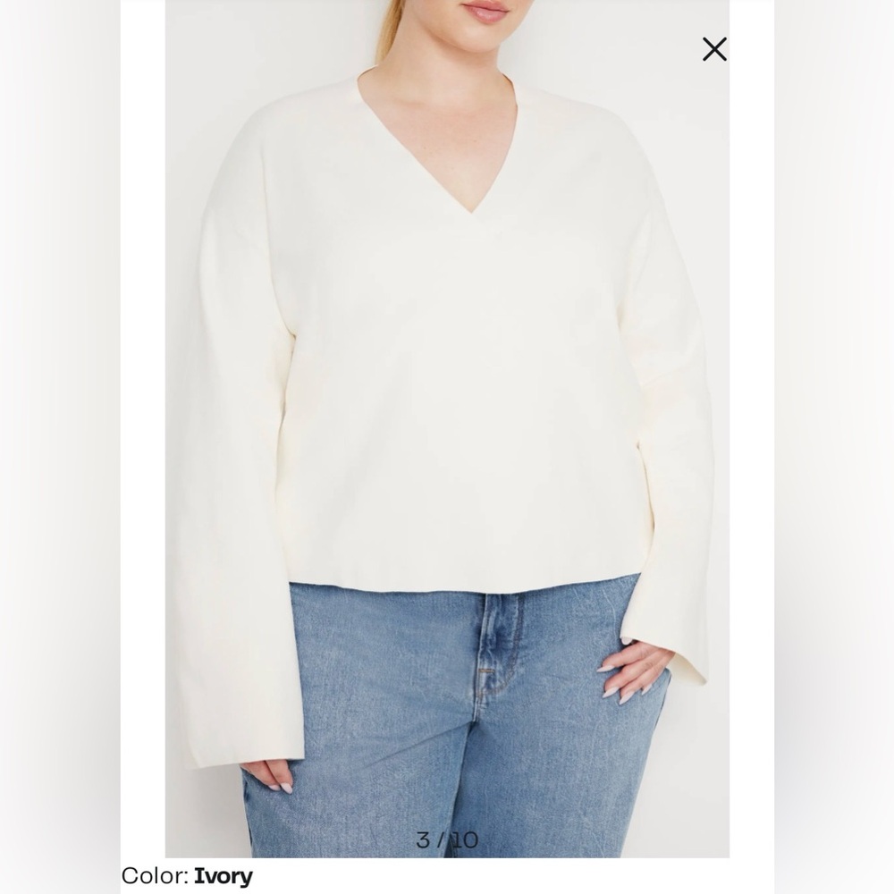 Good American V-Neck Boxy Cotton Blend Sweater